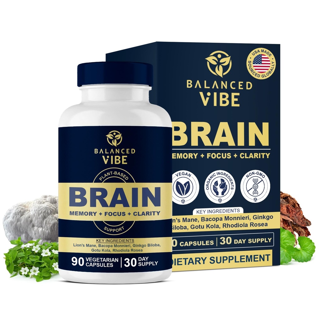 Formule Cerveau de Vibe équilibré : Nootrope biologique à base de plantes pour la concentration, la clarté et la mémoire