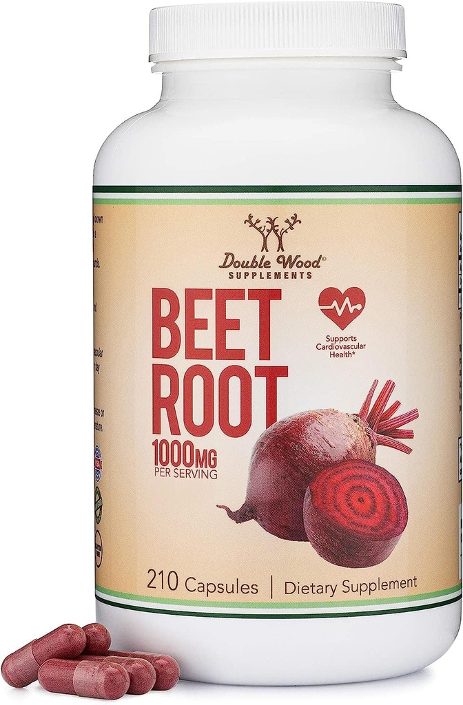 Capsules de poudre de racine de betterave (organique et végétalien) (210 Nombre, 1000mg par portion) - Super nourriture de betteraves à haut nitrate pour le soutien sanitaire global par Double Wood