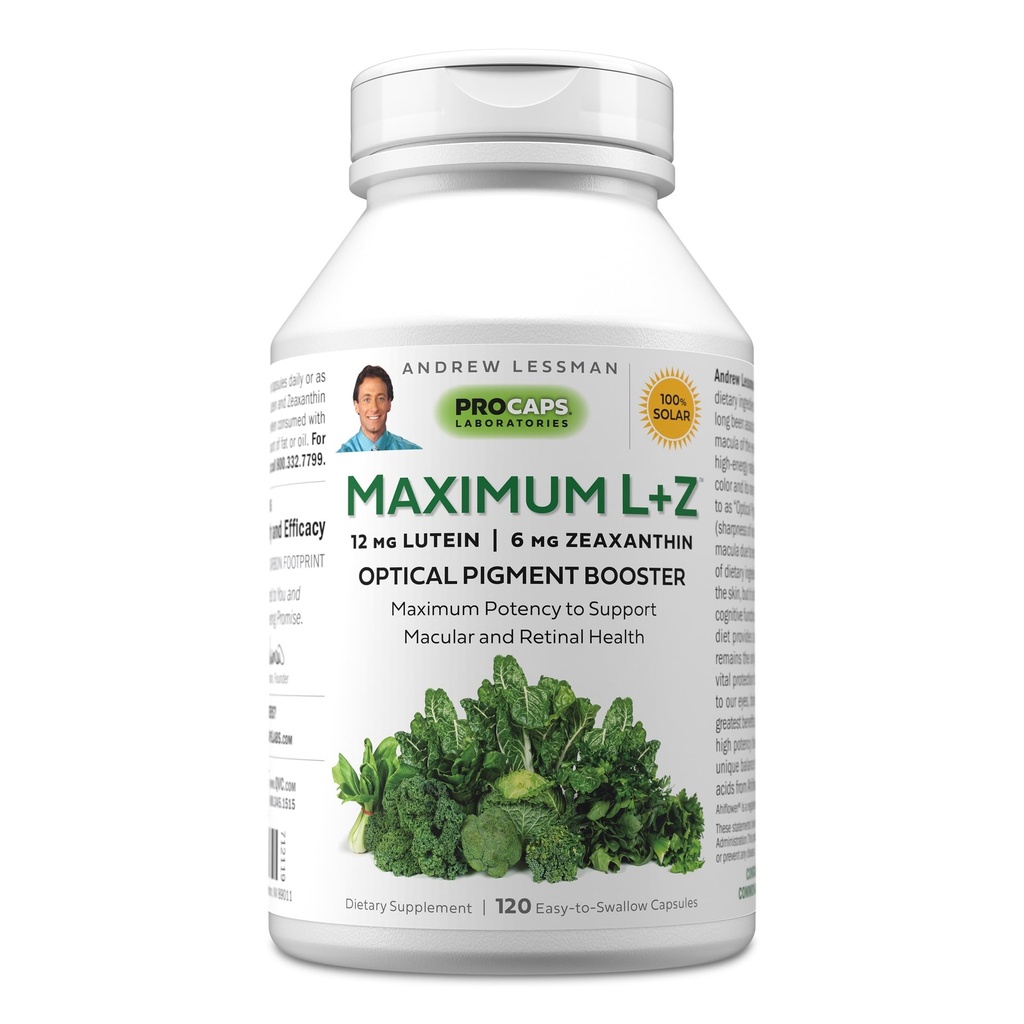 ANDREW LESSMAN Maximum L+Z 120 Softgels - 12mg Lutein, 6mg Zeaxanthine, belangrijke voedingsstoffen ter ondersteuning van Eye and Brain Health, en bevordering van gezonde visie. Geen additieven. Gemakkelijk te slikken Softgels