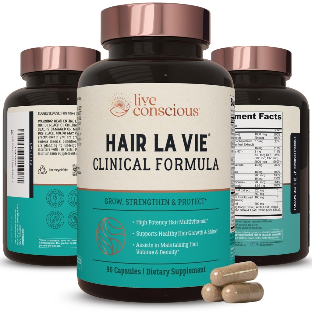Hair La Vie Live Conscious Clinical Formula Hair Growth Vitamins for Women and Men w/Biotin, Collagen & Saw Palmetto (Pack of 1)