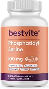 BESTVITE Phosphatidylserine 100mg per Capsule (240 Vegetarian Capsules) (120x2) with Sharp-PS® Green - Patented and Clinically Tested - Stearate Free - Soy Free - Gluten Free - Vegan - Non GMO