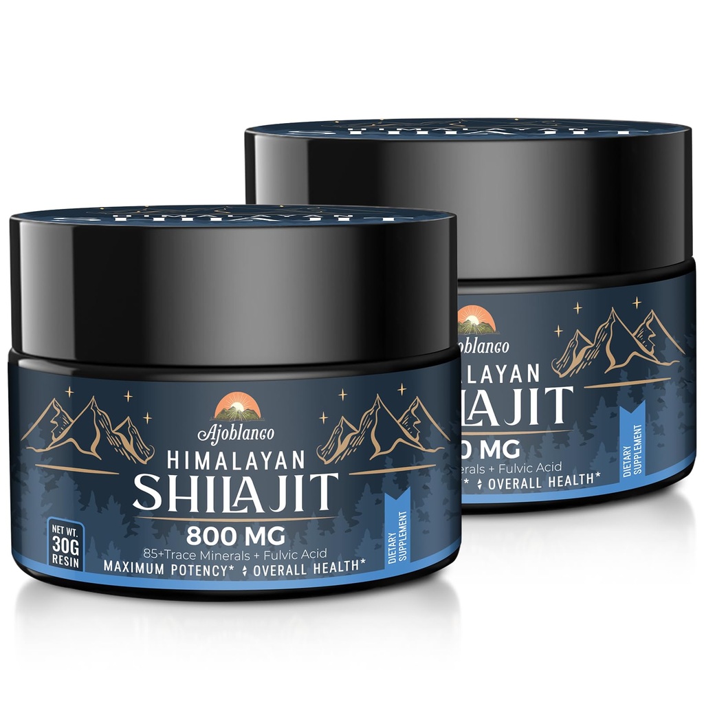 Ajoblanco 800 Mg Himalaya Shilajit Resin, Shilajit Pure Himalaya Organic, Shilajit Supplement met zuiverheid, hoge dosering & potentie voor energie, kracht & immuniteit, mannen & vrouwen, 30 Gram, Pack van 2