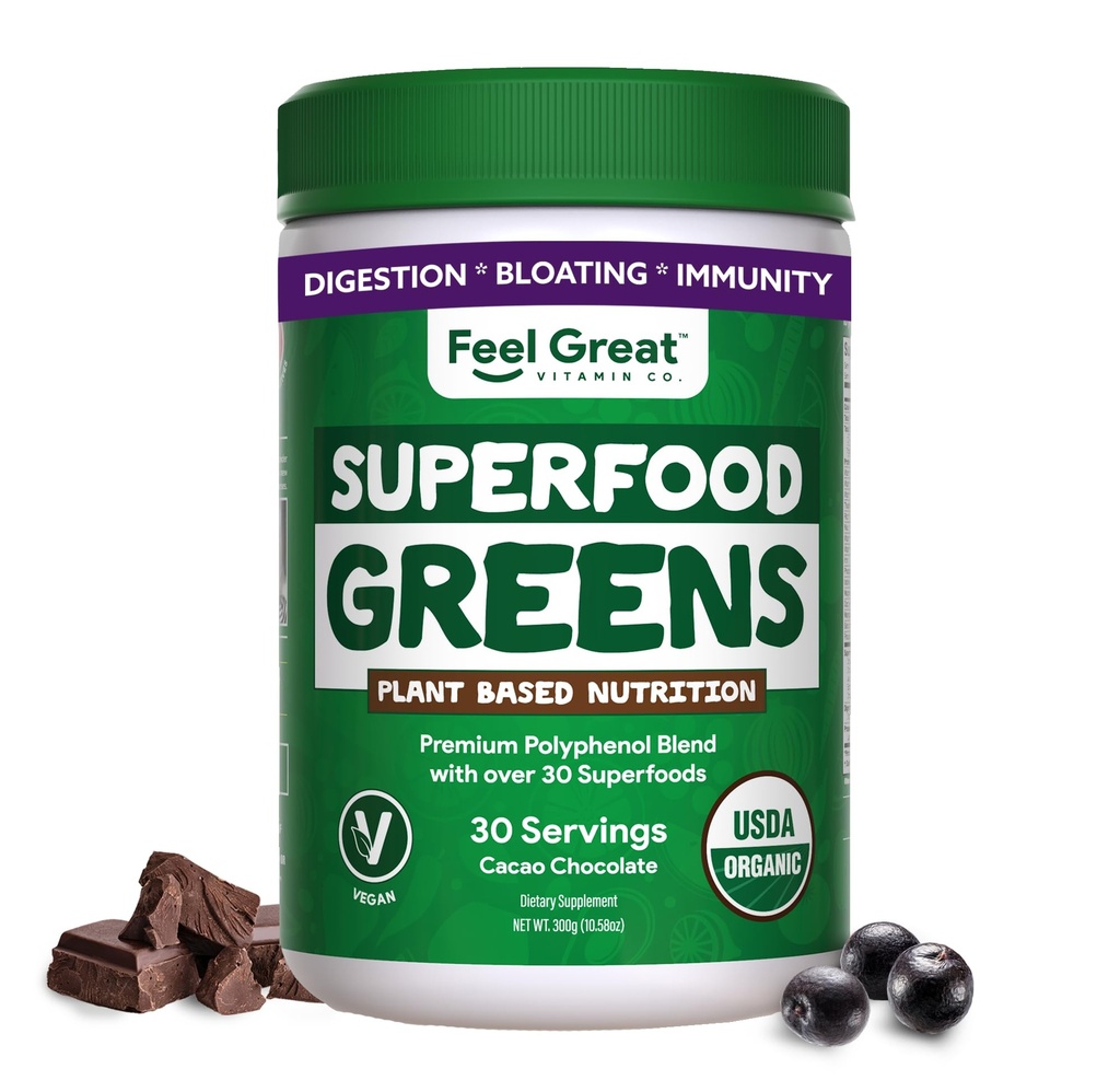 Feel Great Organic Superfood Greens Powder - Cocoa Chocolate 