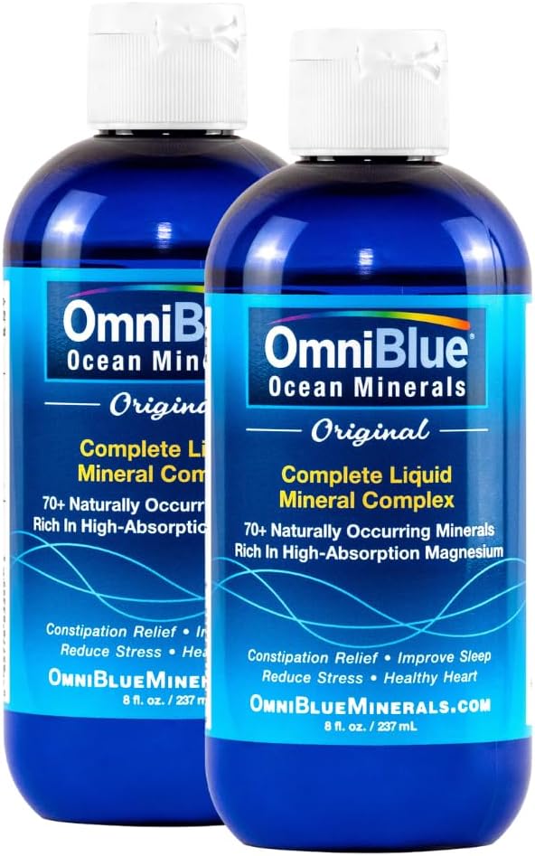 OmniBlue Ocean Minerals - 70+ Trace Minerals & Liquid Magnesium - Kalium, Chloride-Low Sodium - Natuurlijke ondersteuning voor slaap, spijsvertering, regelmaat, Hydration & Electrolyte Balance (2-Pack 8oz)