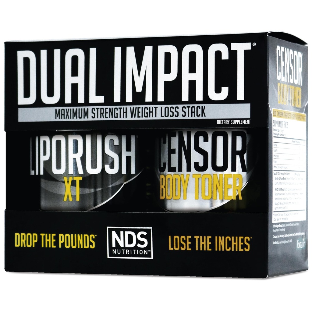 NDS Voeding Maximale sterkte Dual Impact Stack - Krachtige 2-in-1 gewichtsverlies Kit combineert hoge energie vet-brandende XT Thermogene met Premium CLA Censor body toner (60 Caps & 90 Softgels)