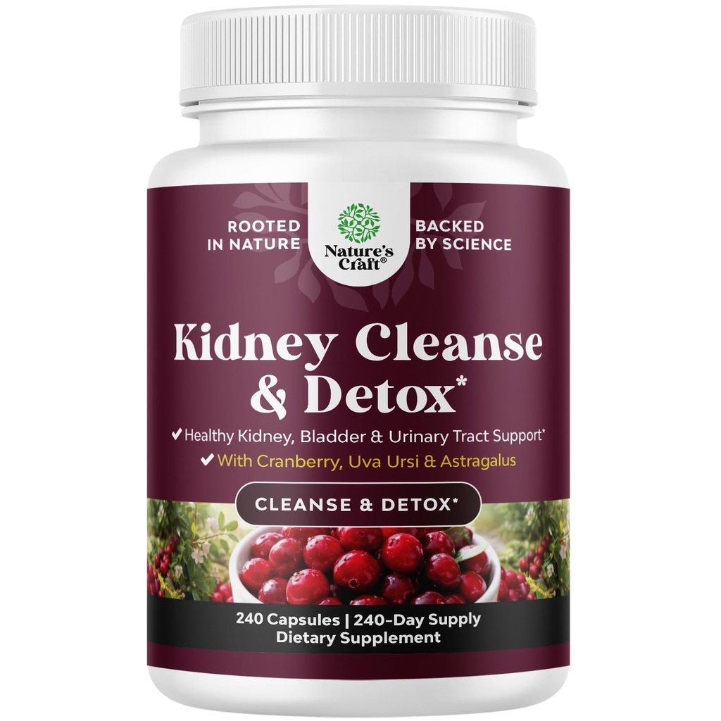 Geavanceerde Nierondersteuning Supplement - Nierreiniging Detox & Reparatie Cranberry Extract Capsules met Uva Ursi, Stinging Nettle & Astragalus voor Niergezondheid - Urinaire Tract Health - 240 Caps