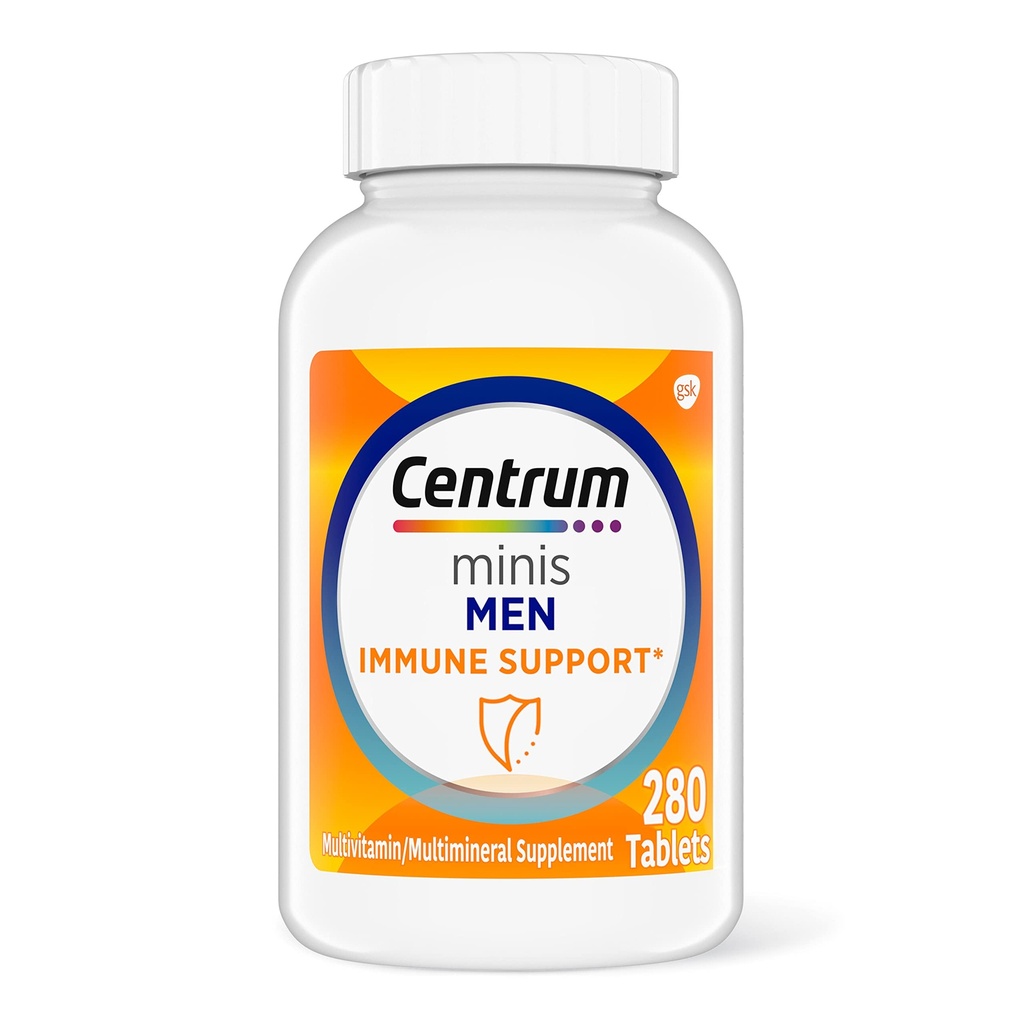 Centrum Minis Mannen Dagelijks Multivitamine voor mannen voor Immune Ondersteuning met Zink en Vitamine C, 280 Mini Tablets, 140 Day Supply