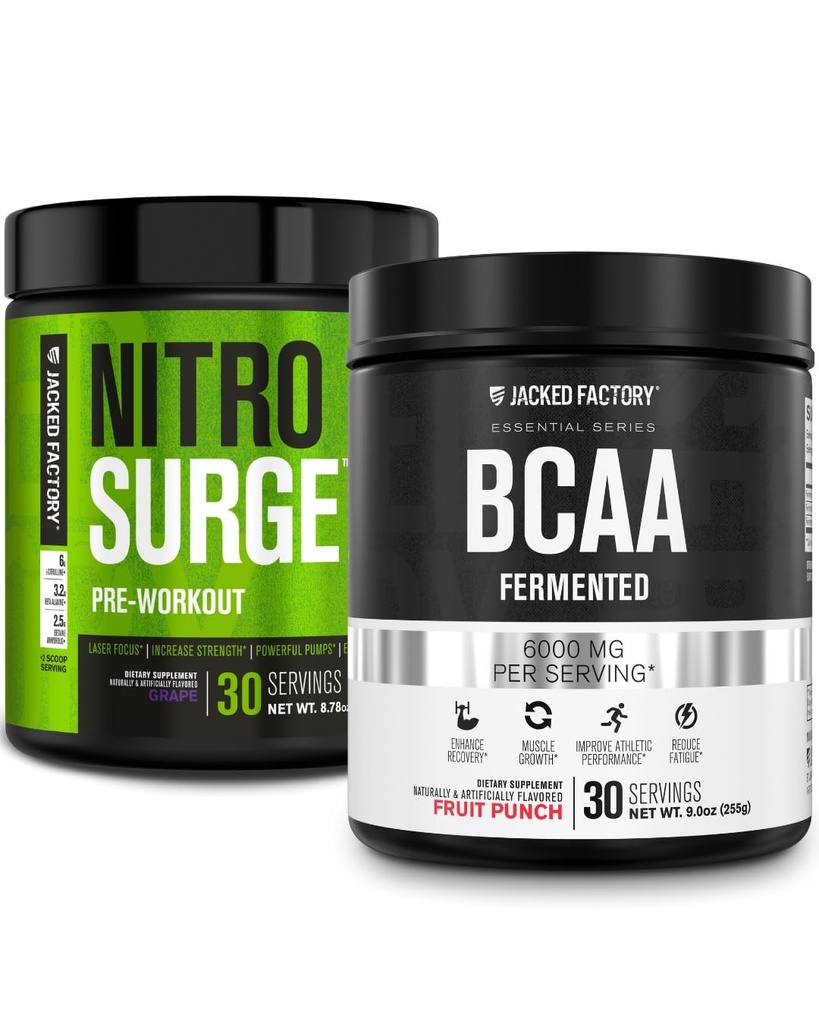 Jacked Factory Nitrosurge Pre-workout in Grape & BCAA in Fruit Punch voor spieropbouw en herstel
