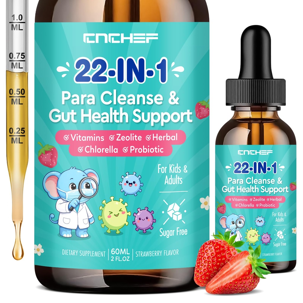 22-in-1 Parasite Cleanse for Humans & Kids – Herbal Gut Cleanse Drops with Black Walnut, Wormwood, Zeolite, Chlorella & 10B Probiotics – Supports Digestive Health Detox for Kids & Adults – 2oz