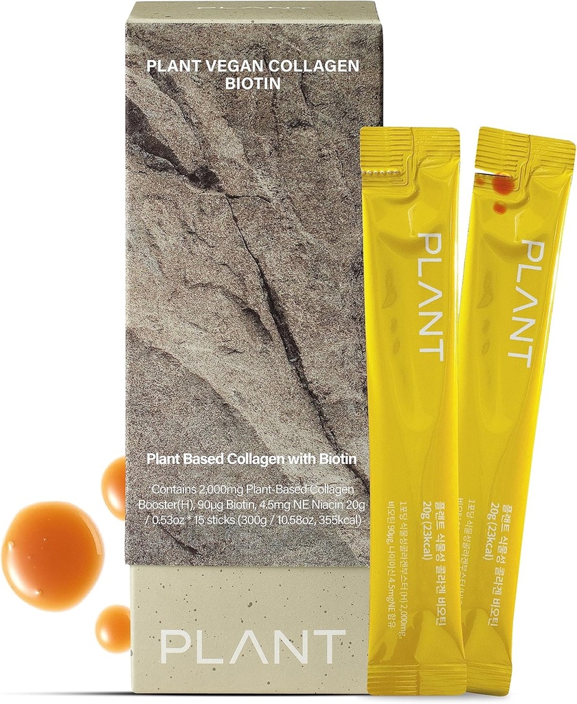 Vegan Collageen met Biotine (15 Sticks) - Plant-based Collageen Supplement Liquid, Low-molecular Collageen Peptides. Koreaanse huidverzorging. Citroensmaak.