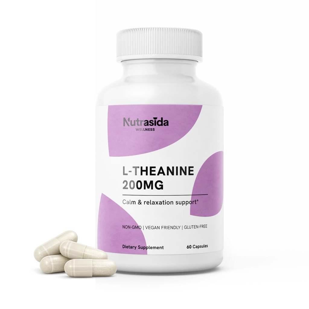 L-Theanine - Premium Amino Acid Supplement for Stress Relief & Relaxation Support - Vegan, Gluten-Free & Non-GMO - Third-Party Tested - 60 Capsules (60 Servings)*