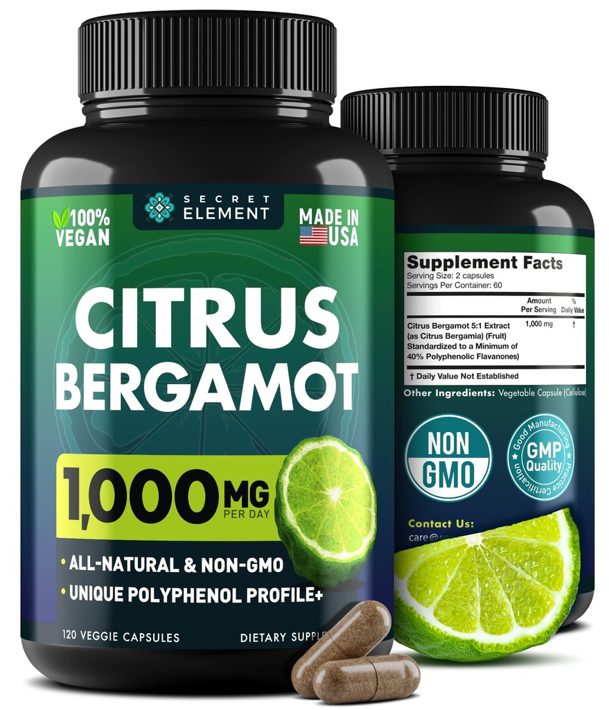 Citrus Bergamot Extract 1000mg for Women and Men – Polyphenol-Rich Bergamot Capsules for Daily Wellness, Antioxidant Support & Healthy Lifestyle, Non-GMO, Gluten Free, 120 Vegan Bergamot Capsules