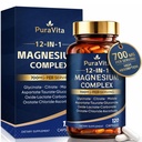 Puravita 12 in 1 Magnesium, Magnesium 12-in-1 Complex, 700mg High-Absorption Blend for Men & Women, with Glycinate, Citrate, Malate, Taurate & More, Supports Relaxation & Daily Energy, 120 Capsules