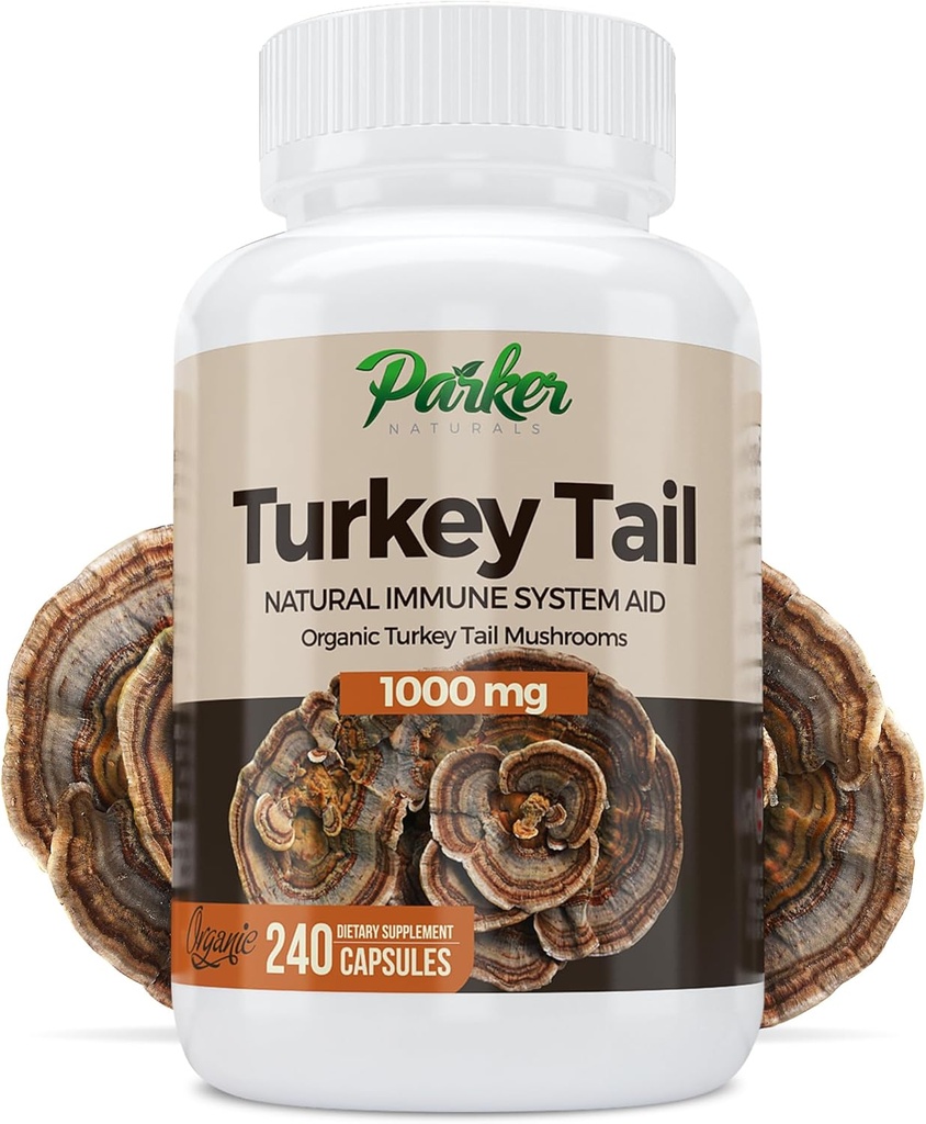 Parker Naturals Turkije Tail Mushroom Capsules - Biologische Paddestoel Supplement voor Immune System Health Support - 1000 mg Premium Mushroom Supplementen - 240 Capsules