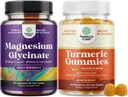 Bundel van Pure Magnesium Glycinate 400mg Per Serving voor Mood Slaap en Ontspanning en Kurkuma Gummies voor Volwassenen Perzik smaak - Extra sterkte gezamenlijke ondersteuning