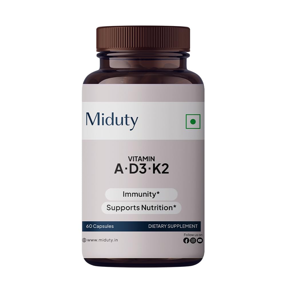Miduty Vitamin ADK Multivitamin Contains Vitamin A - D3 - K2 Vitamin ADK Supplement for Men and Women - 60 Capsules