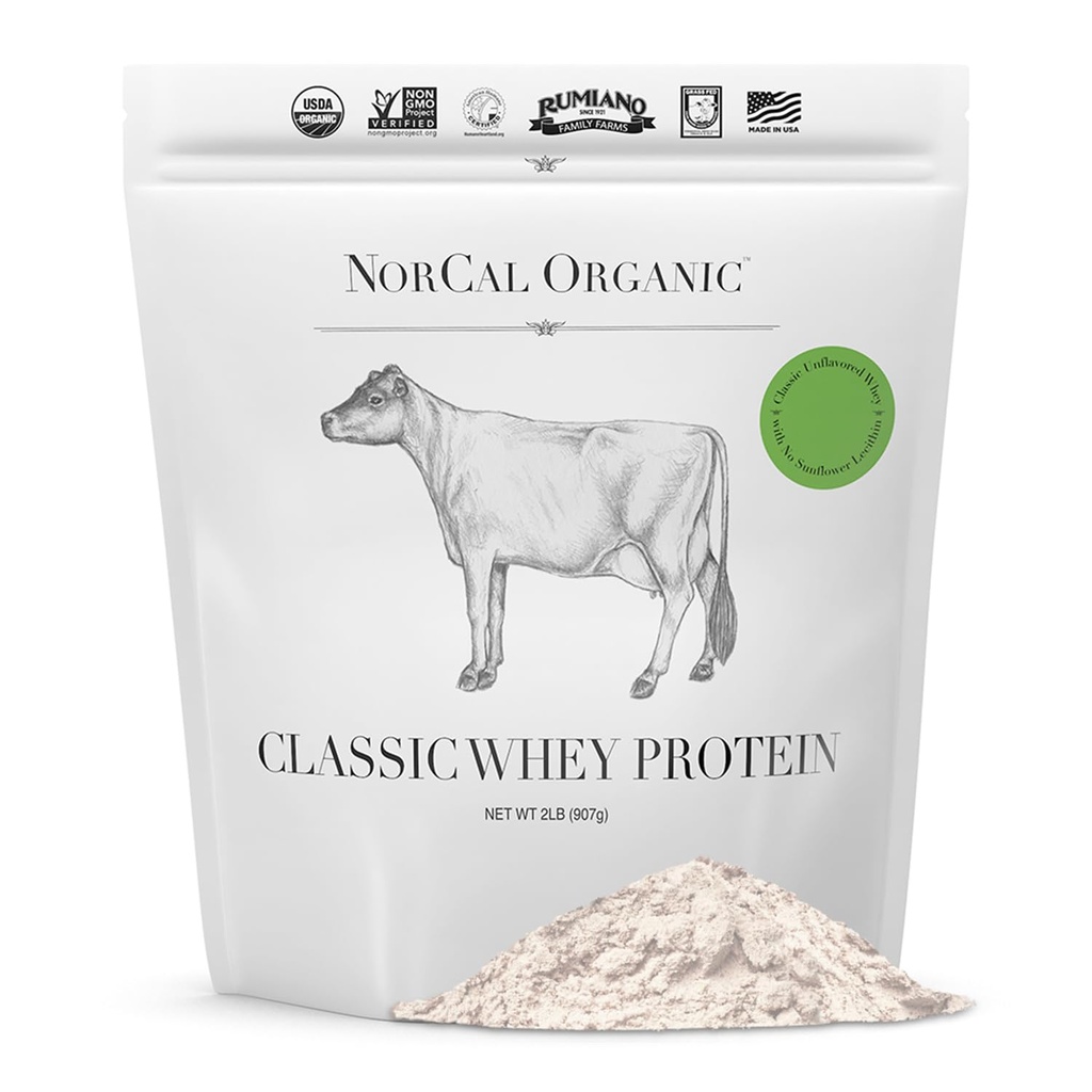 NorCal Organic - Classic Whey Protein - 100% Grass-Fed en Grass-Finated - UNFLAVORED - Lecithin-Free - 2lb Bulk