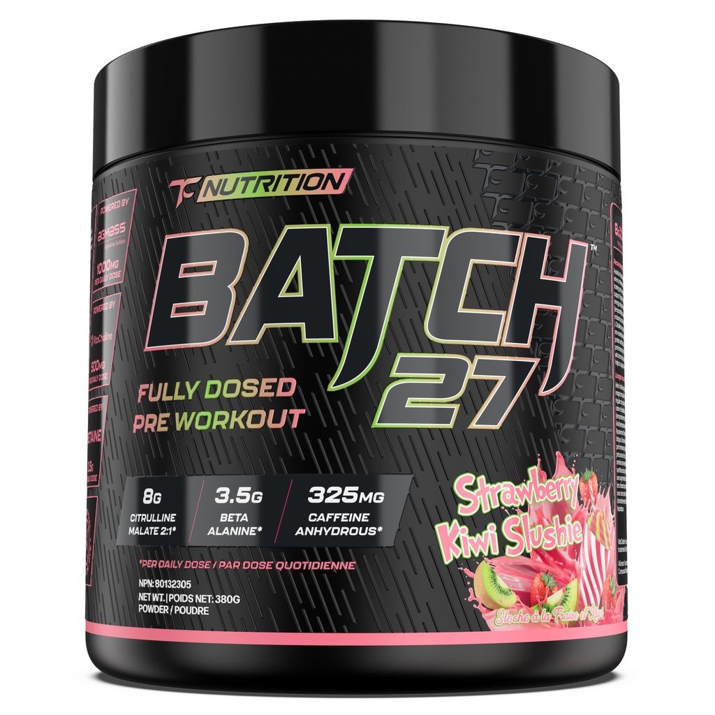 TC Nutrition Batch 27 Pre Workout Powder - 8g Citrulline, 3.5g Beta Alanine, 2.5g Betaine, 325mg Caffeine | Instant Energy, Focus, Pumps, & Strength, 20 sv (Strawberry Kiwi Slushie)
