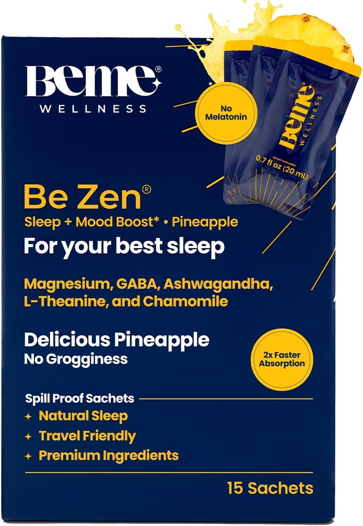 BeMe BeZen Sleep Aid Supplement Natural Without Melatonine - 2X Absorptie Than Pillen - Slaapmiddelen voor volwassenen met Magnesium, Ashwagandha, kamille, L-Theanine & GABA - Heerlijke Ananas