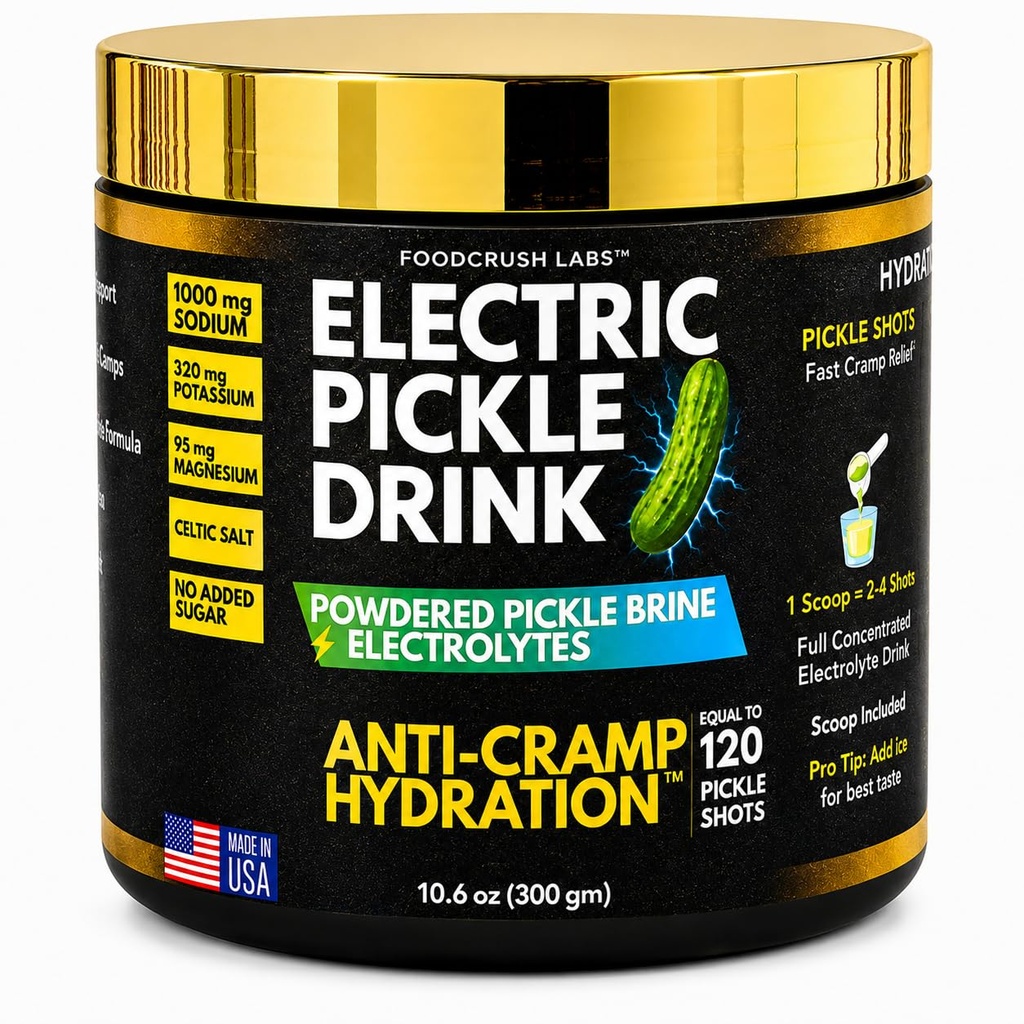 Electric Pickle Drink-Electrolytes Powder-Relieves Cramps + Natural Hydration-Pickle Based Electrolyte-Made with Celtic Salt. Sugar Free, No Artifical Sweeteners. Equal to 120 pickles shots.