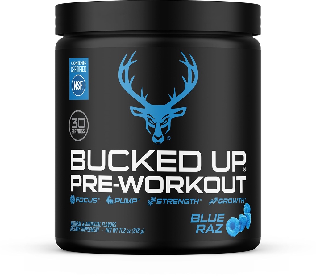 Bucked Up Pre Workout 6 Grams Citrulline, 2 Grams Beta Alanine, and 3 Other Registered trademarked Ingredients (Blue Raz)