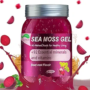 Sea Moss Gel Raw Organic,Real Sea Moss Gel with Irish SeaMoss,Wildcrafed Sea Moss Gel,Immune & Digestive Support,Vitamins & Minerals Supplement(Beet Root,18.5OZ)