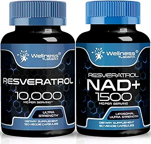 WELNESS LABSRX Resveratrol Capsules 10000 - NAD+ Supplement Capsules 1500mg