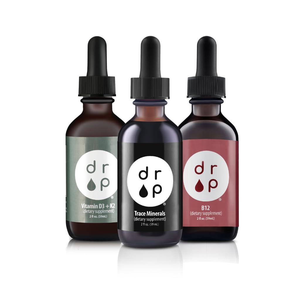 Dropsupplementen Biologische sporenmineralen Elektrolytdruppels, vitamine D3+K2 druppels en vitamine B12 vloeibare druppels bundel