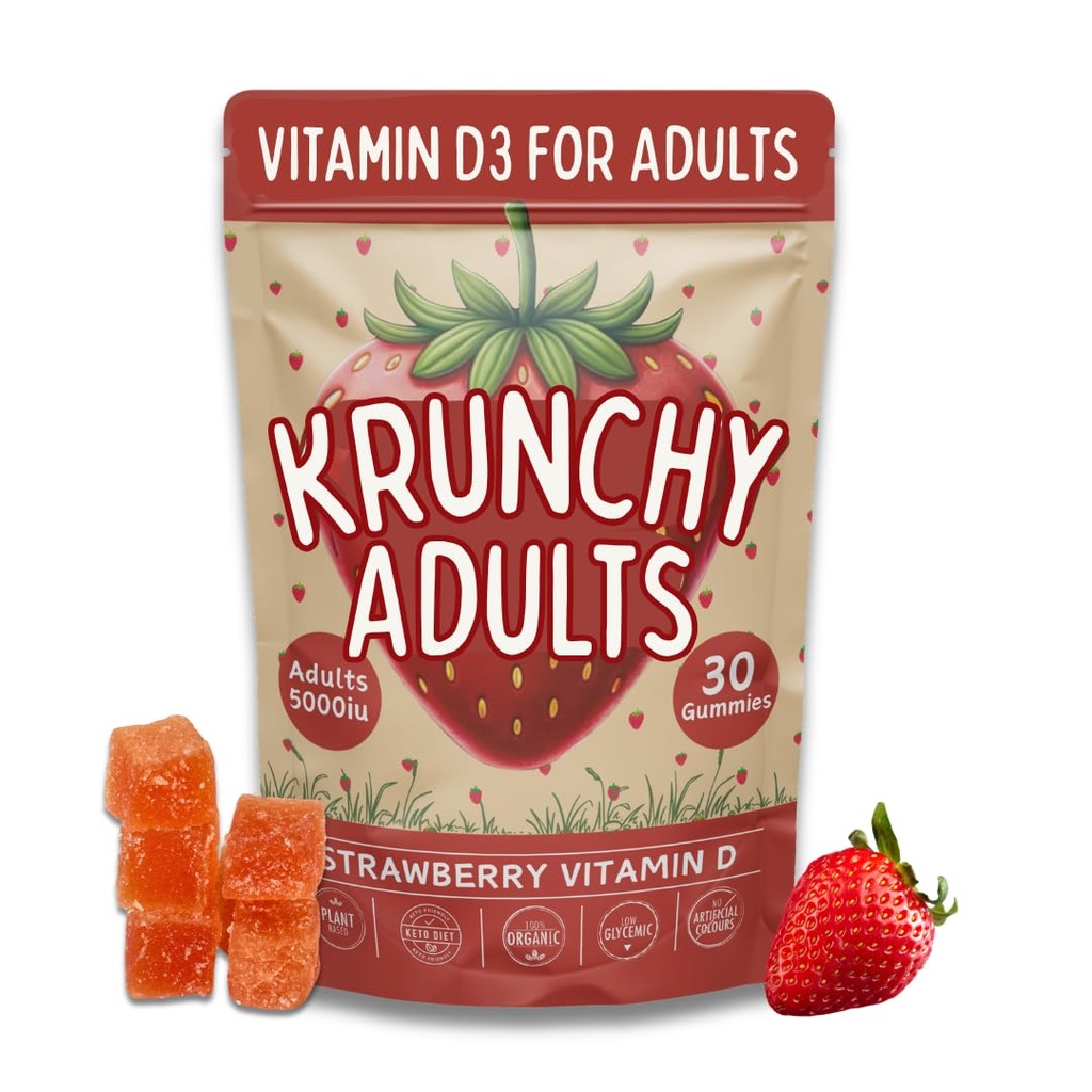 Vitamin D3 Gummies for Adults 5000 IU - Clean Ingredient Plant-Based Formula, Strawberry Flavor, Parent Formulated, Vegan, Dye-Free, Made in USA, 30 Count
