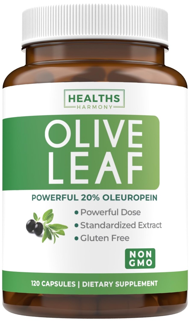 Super Strength Olive Leaf Extract Capsules - Vegan Non-GMO 750mg Extrait d'olive avec 20% Oleuropein Antioxydant Supplément pour Immunity Skin and Heart Health Support - Fabriqué aux États-Unis (4 mois d'approvisionnement)