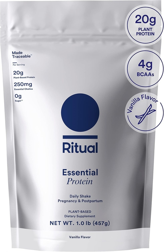 Rituele Prenatale Vegan Proteïne Poeder: Choline ter ondersteuning van prenatale, postpartum, & Borstvoeding, 20g Biologische Pea Proteïne van regeneratieve boerderijen in de VS, Glutenvrij, Plant Based, Suikervrij†, Vanille, 1Lbs
