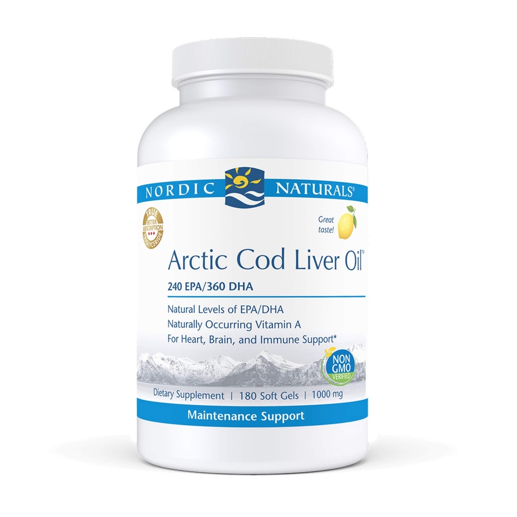 Nordic Naturals Pro - Arctic Cod Lever Olie CLO, Ondersteunt Hart en Hersen Gezondheid - Lemon-Flavored 180 Zachte Gels
