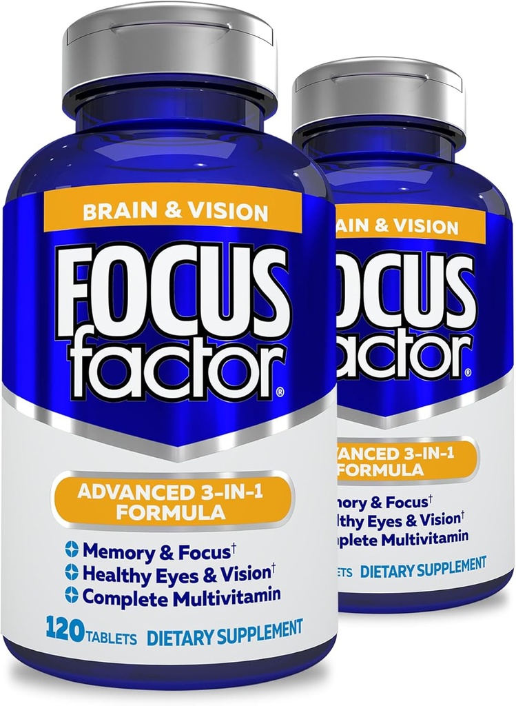 Focus Factor Volwassenen Hersenen en Visie Supplement, 120 Tellen-Oog Vitamine, Minerale Supplement, Complete Multivitamine met Luteïne & Zeaxanthine-Brain Supplement voor Focus, Concentratie, Geheugen (2 Pk)