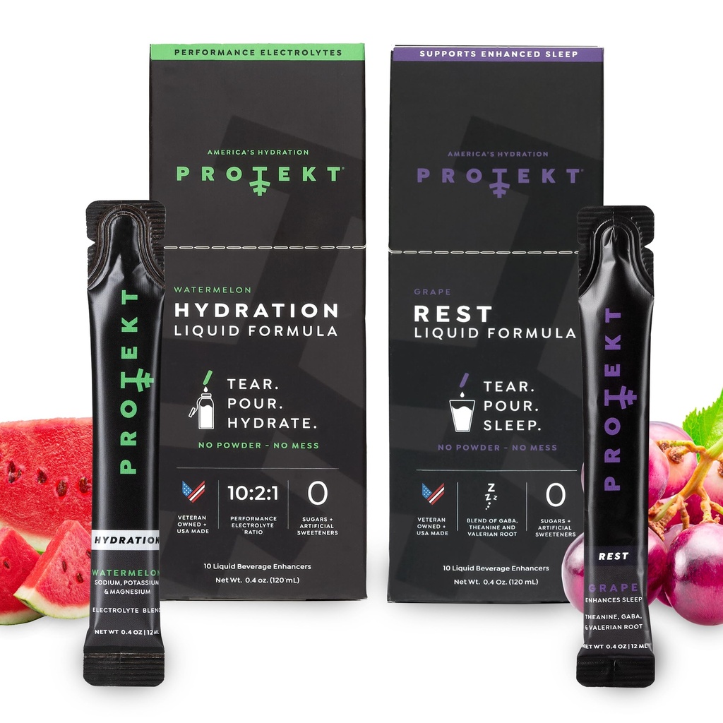 PROTEKT Electrolyte Packets for Recovery & Hydration, Watermelon, 10 Pack | GABA L Theanine Supplement | Melatonin-Free Sleep Aid for Adults, Grape, Pack of 10