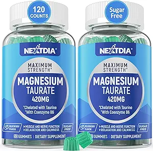 Magnesium Taurate 420mg + vitamine B6 voor verbeterde absorptie, ondersteuning van Hēalthy Hēart, Zzzs, ontspannen, nerve & Muscle Health, Vegan, non-GMO, glutenvrij, suikervrij, 2-pack