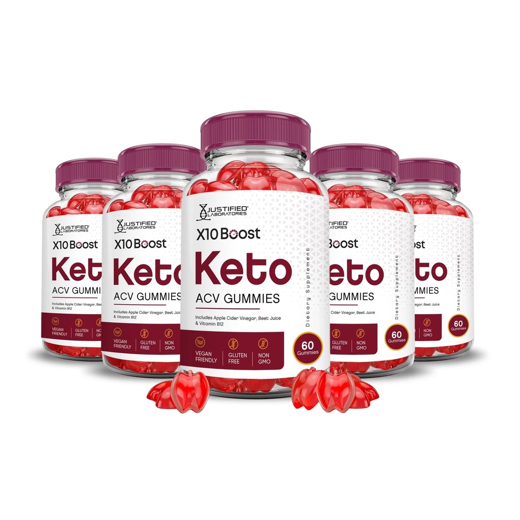 Justified Laboratories X10 Boost Keto ACV Gummies (1000 mg) - 60 Count, Pack of 5 - Formulated with Apple Cider Vinegar, Folate & Vitamin B12 - Non-GMO, Vegan, Gluten Free - 150 Servings
