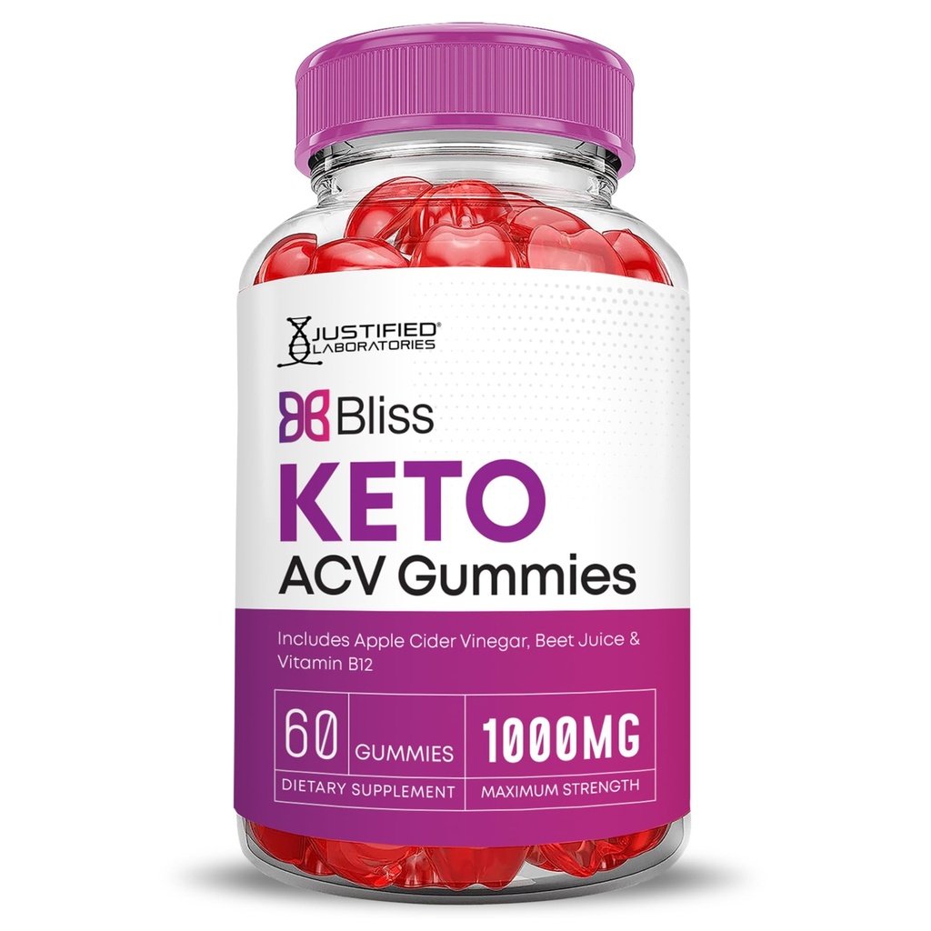Justified Laboratories Bliss Keto ACV Gummies (1000 mg) - 60 Count - Formulated with Apple Cider Vinegar, Folate & Vitamin B12 - Non-GMO, Vegan, Gluten Free - 30 Servings
