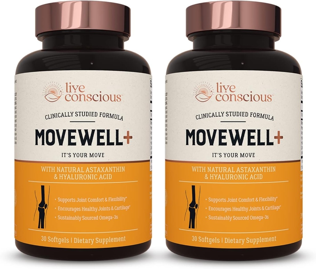 Live Conscious Joint Health Supplement - MoveWell Plus Antarctica Krill Oil, Natural Astaxanthine en Hyaluronzuur 