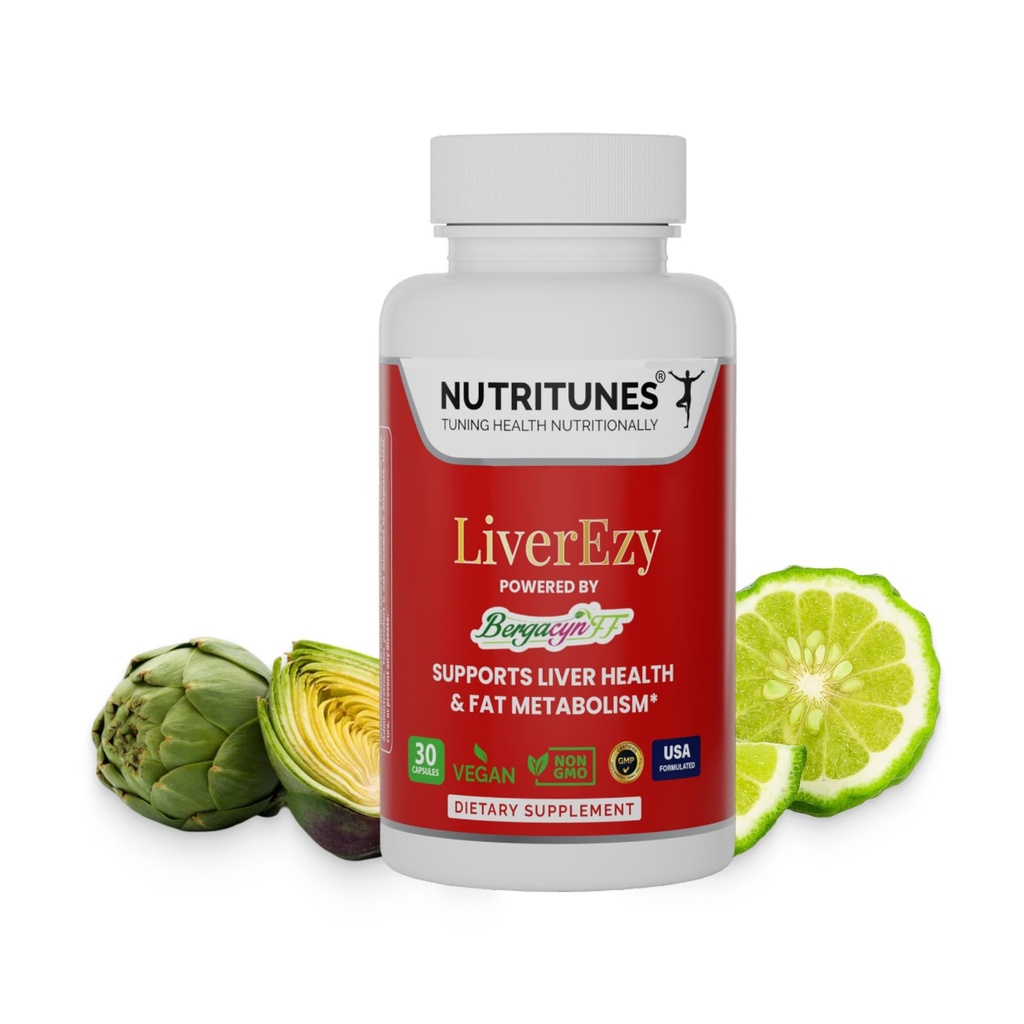Supplément de soutien du foie – soutient la désintoxication, le nettoyage et le métabolisme lipidique – avec Bergacyn FF (Bergamot & Articoke) – 30 capsules véganes liverEzy
