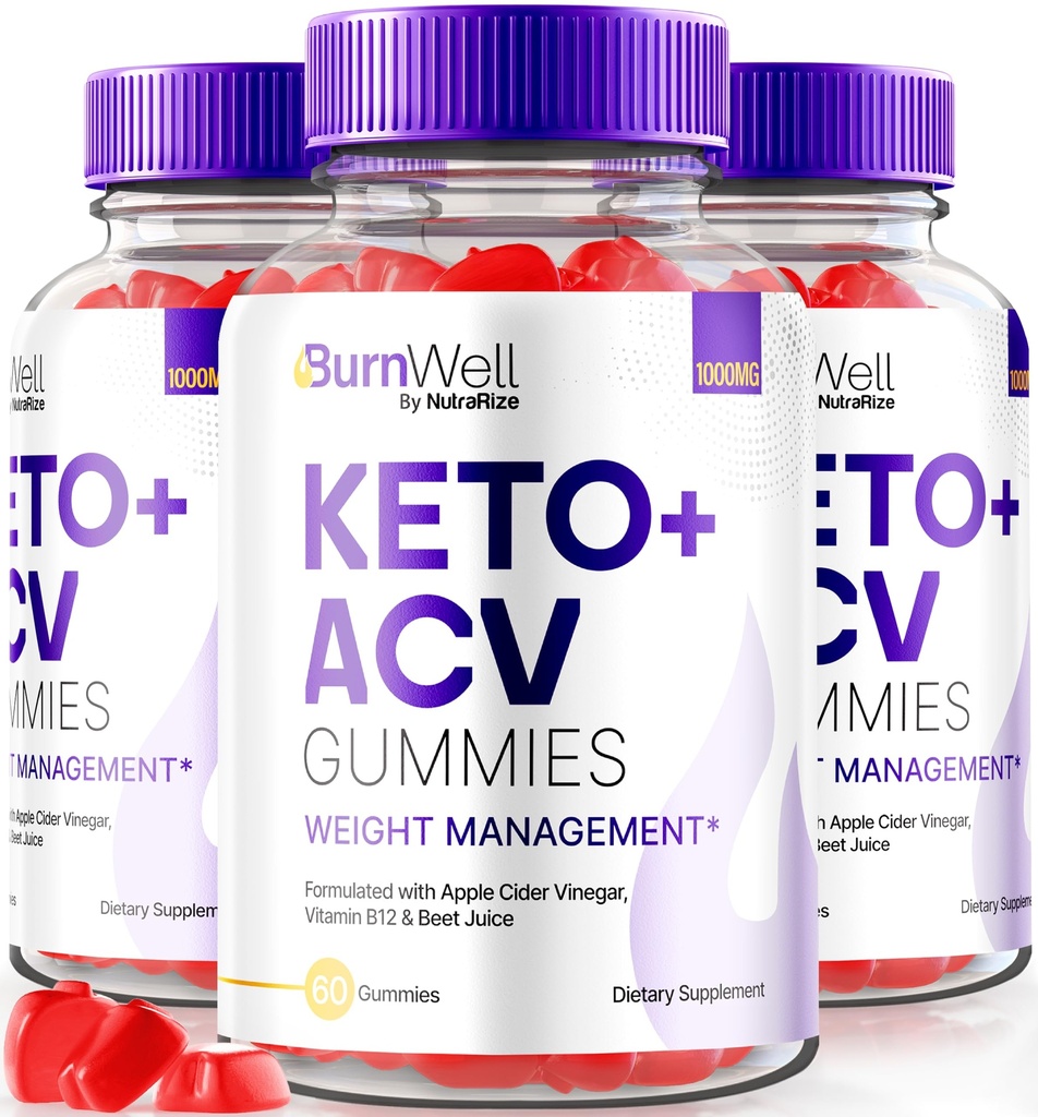 NutraRize (Pack of 3 BurnWell Keto+ACV Gummies, Weight Loss Formula, 1000 MG Apple Cider Vinegar, Keto with B-Vitamins Plus ACV Gummy, Official Reviews (180 Gummies)