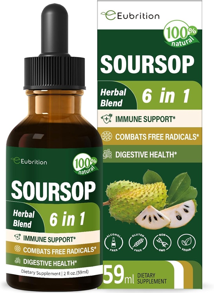 Soursop(Guanabana) Bladeren & Fruit Extract Drops for Immune System Support, Soursop Bitters Liquid for Digestive Health, Graviola Supplement Plus Reishi & Vitamine B6, Rijk in voedingsstoffen. 2oz