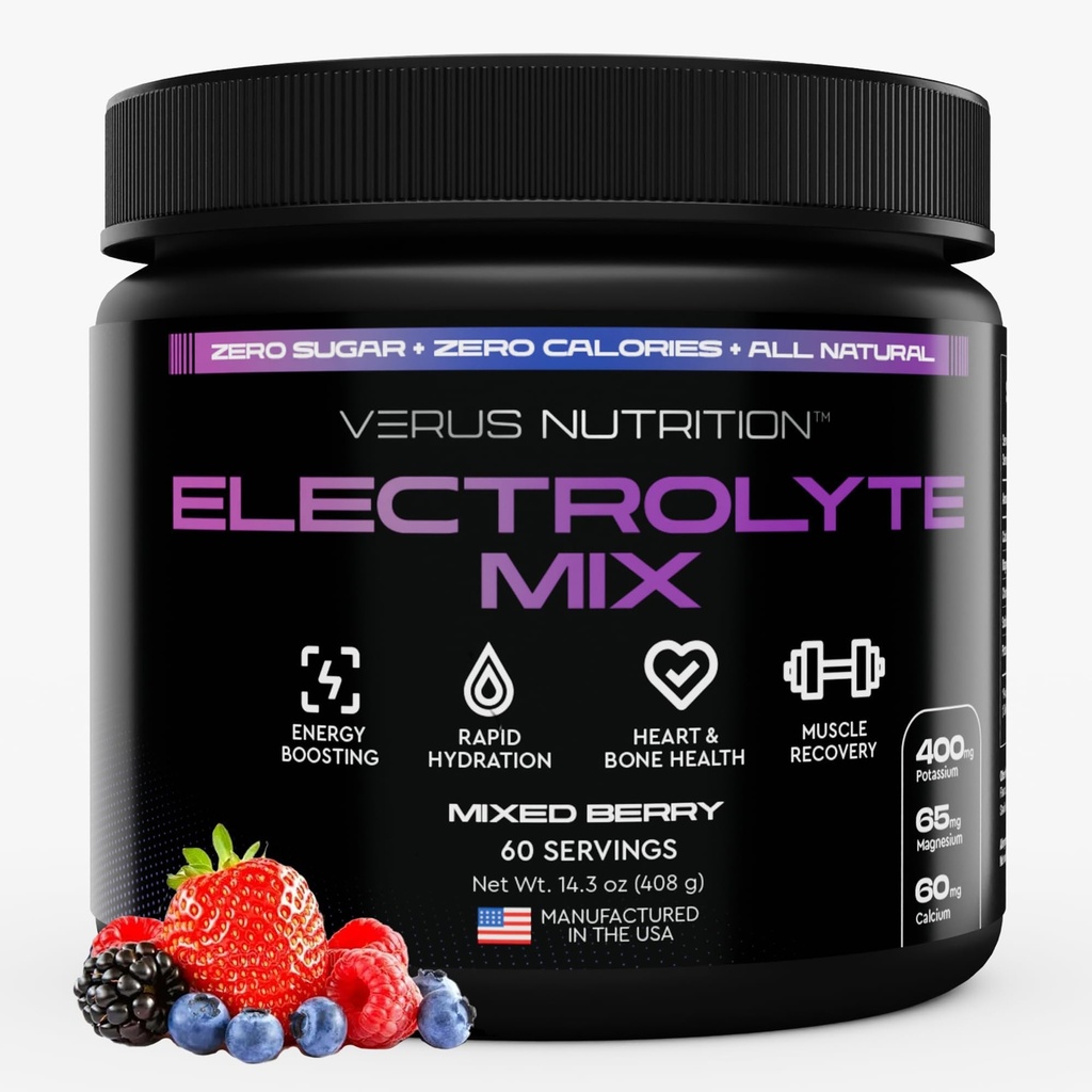 Electrolytes Powder No Sugar- Zero Calorie Hydration Powder | Sugar Free Electrolytes for Fasting, Keto & Vegan | Natural Ingredients Electrolyte Mix, 60 Servings (Mixed Berry)