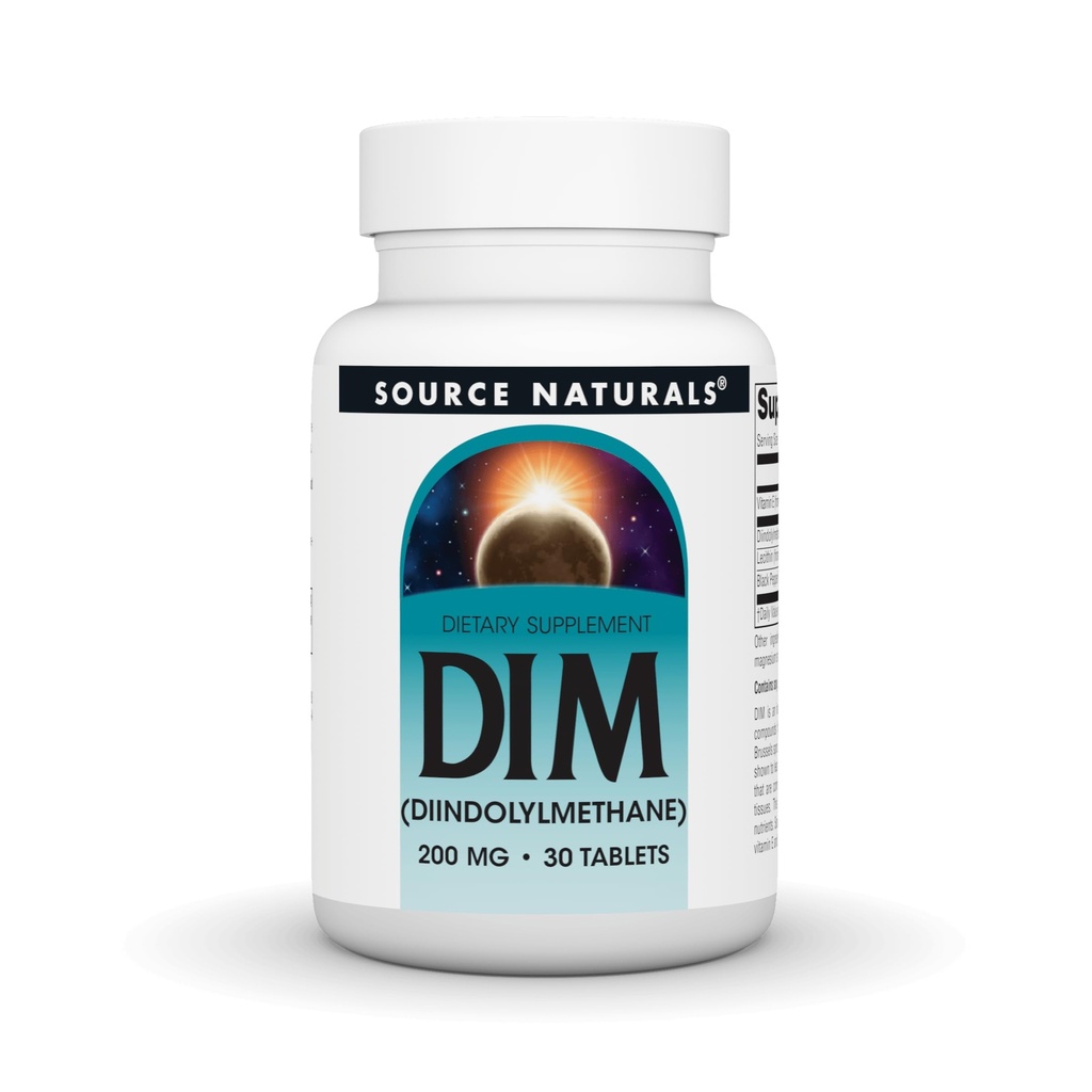 Source Naturals DIM, Diindolylméthane 200mg avec BioPerine, Vitamine E et plus - 30 comprimés