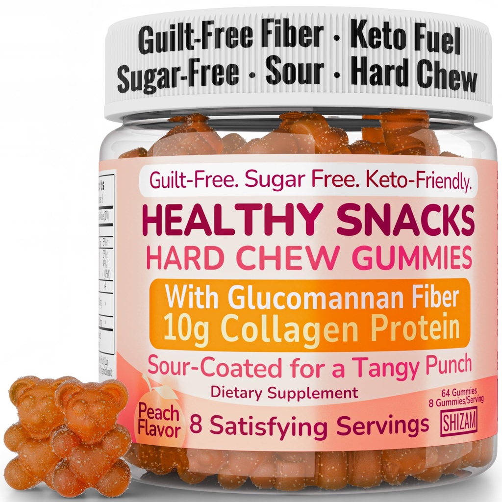High-Fiber Keto Snacks, Healthy Snacks for Adults, Collagen Protein Keto Snack, Healthy Fiber Snack Gummies, Gluten Free No Sugar Low Calorie Low Carb Fat Free Gummy Candy, Bovine Collagen Peptides
