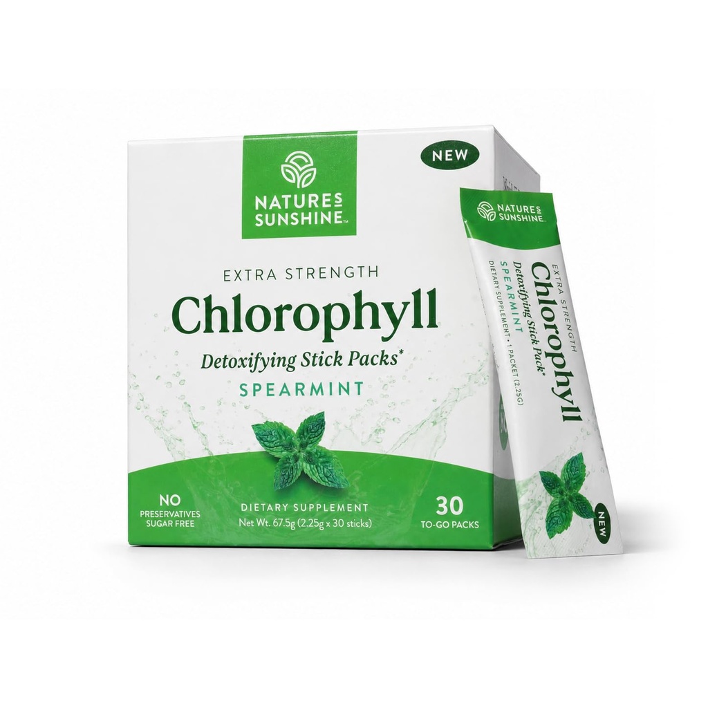 Nature's Sunshine Chlorofyll Stick Packs: Supercharge Your Detox and Boost Gut Health in Handige, Delicious Stick Packs (Spearmint)