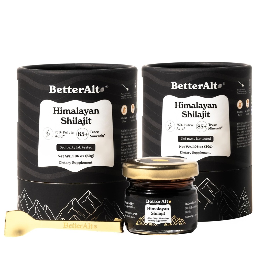 Beter Alt Pure Himalaya Shilajit Resin Pack van 2 High Potency Gold Grade 150 Servings for Energy Boost & Immune Support, 85+ Trace Minerals, 75%+ Fulvinezuur, met Lab Test Report,400 mg