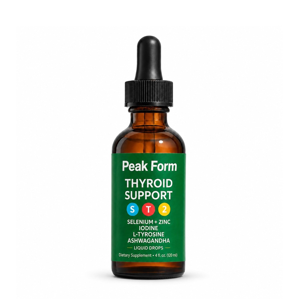 Peakform Thyroid Support Drops for Women and Men,Selenium Zinc Iodine L-Tyrosine Ashwagandha Liquid Drops, Body Balance & Support - 4 FL OZ