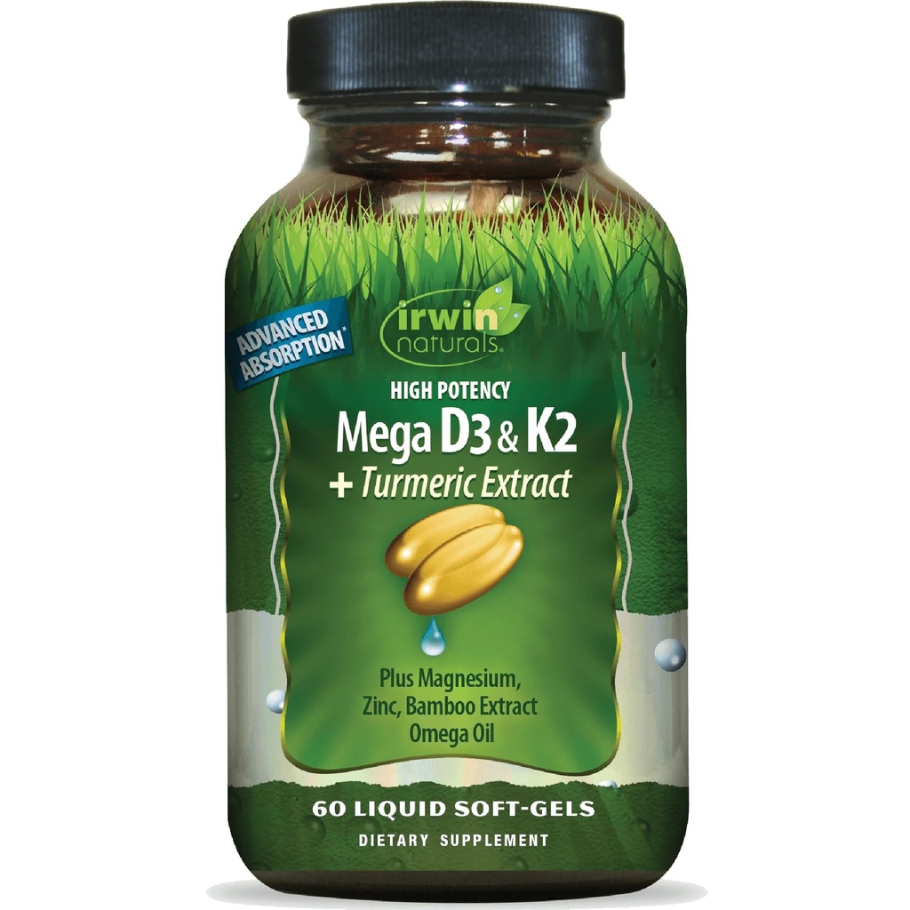 Irwin Naturals High Potency Mega D3 & K2 + Kurkuma extract 60 Liquid Soft-Gels