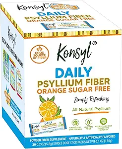 Konsyl Daily Fiber Orange 100% Natural Psyllium Husk Powder - Suikervrij en glutenvrij - 30 individuele stickpacks