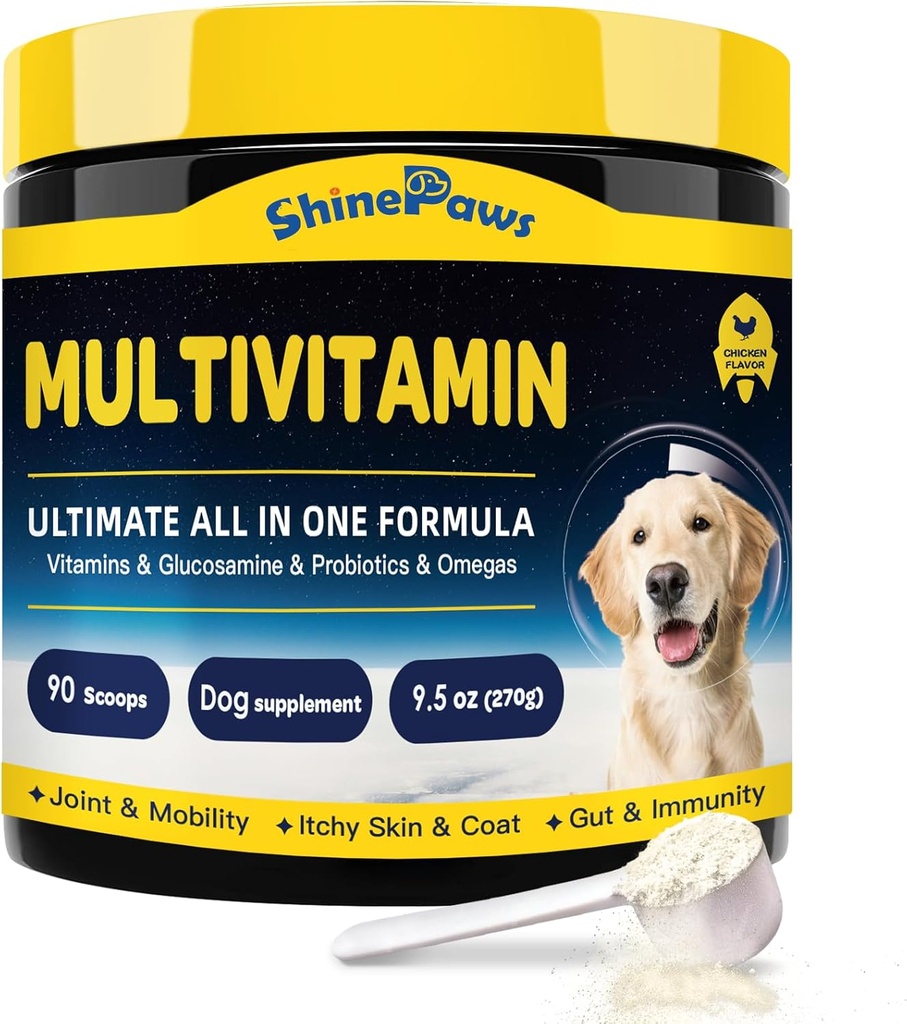 Hondenvitaminen, Honden Multivitamine Poeder, met Probiotica, Glucosamine, Omega 3, Ondersteuning Gut, Gezamenlijke & Mobiliteit, Itch Huid & Coat, Mineralen & Antioxidant voor Immune Health, Dagelijkse Essentiële Hondensupplementen
